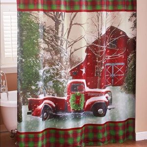 Little Red Truck Christmas Shower curtain